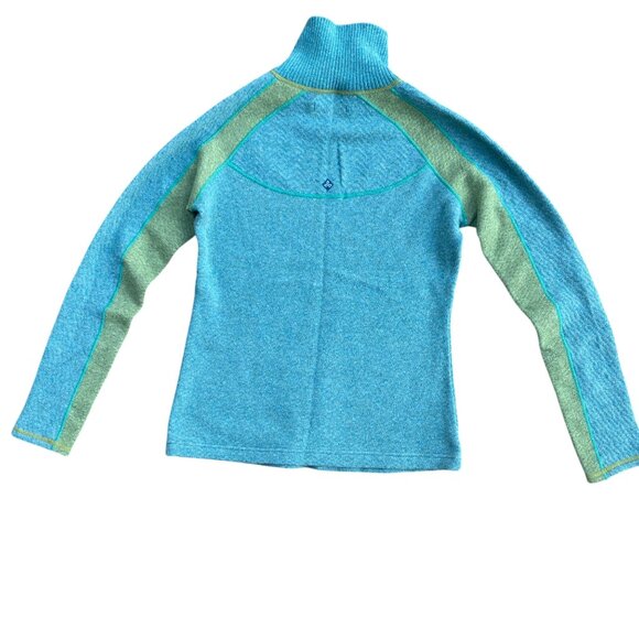 Prana Corrine Wool ¼ Zip Sweater Sz S Green Blue Mock Neck Athleisure Gorpcore - Picture 9 of 13